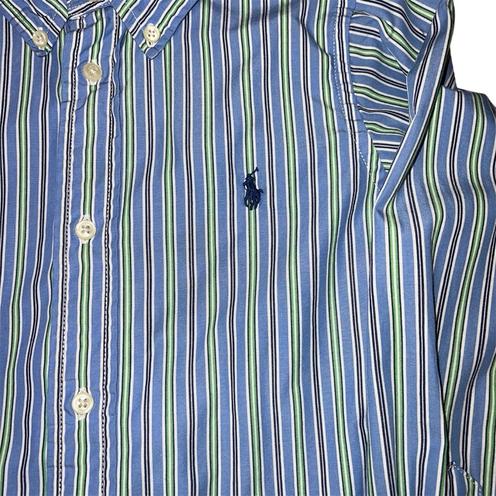 Polo Ralph Lauren Button-Down Dress Shirt Boys Sz 6 Vertical Stripes Blue Green - Picture 4 of 7
